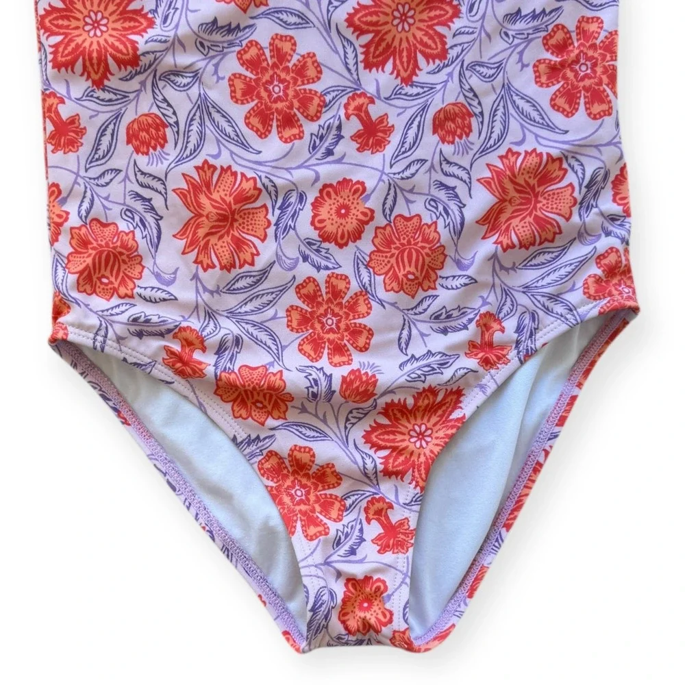 Janie and Jack Kids Girls Size 8 Floral Print One Piece Swimsuit Puff Sleeve Bow